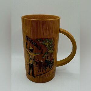 Vintage Wood/Bamboo Nassau Bahamas Souvenir Mug • Tropical Travel Keepsake